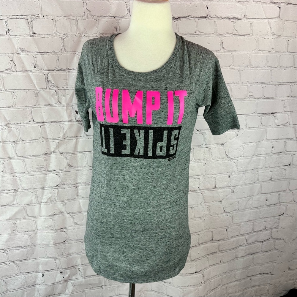Justice Gray Tee Pink volleyball Graphic girls youth 18 neon sparkle bump spike